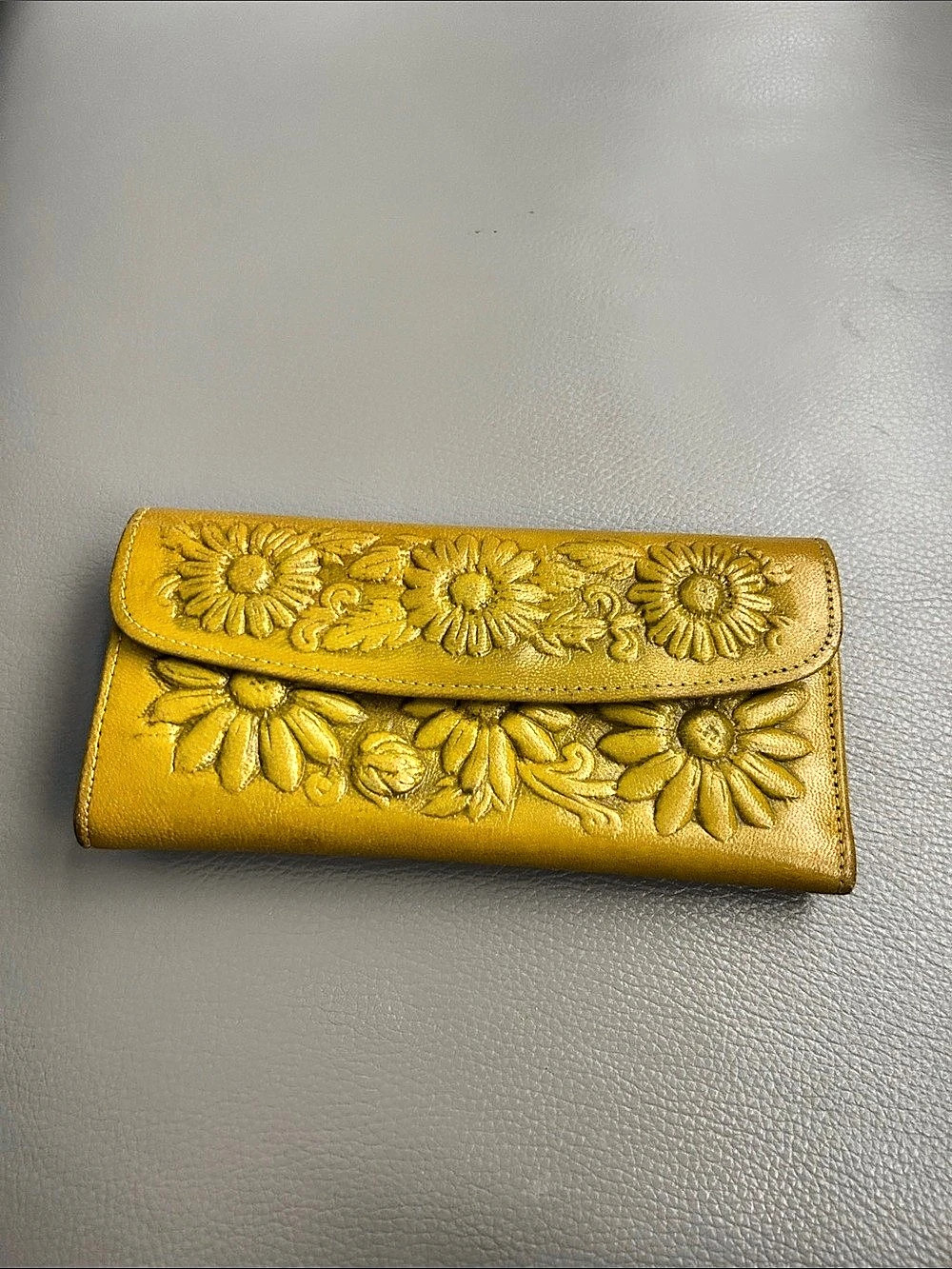 Floral Embossed Wallet in Yellow Like New Genuine Leather